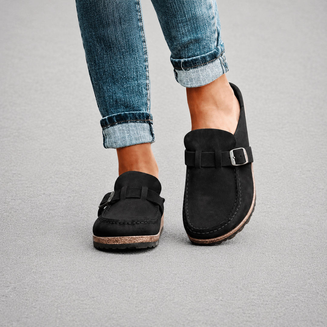 The Everyday Suede Buckle Mule
