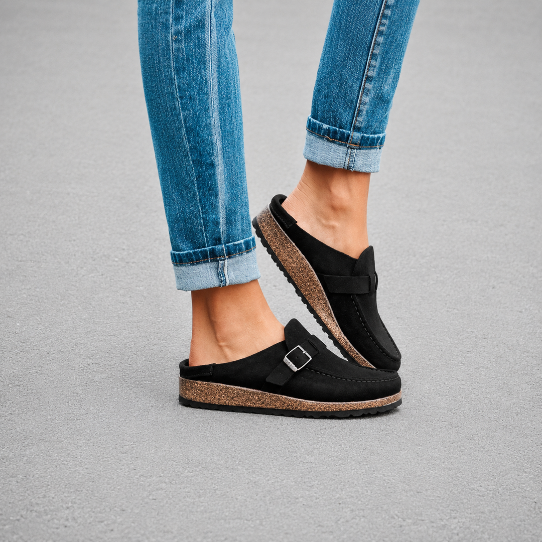 The Everyday Suede Buckle Mule