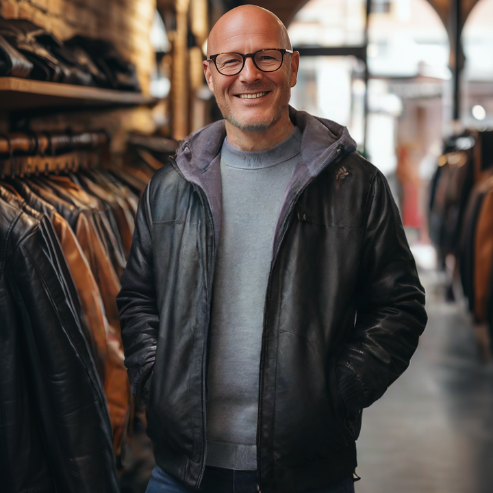Nathan | Hooded Leather Bomber Jacket