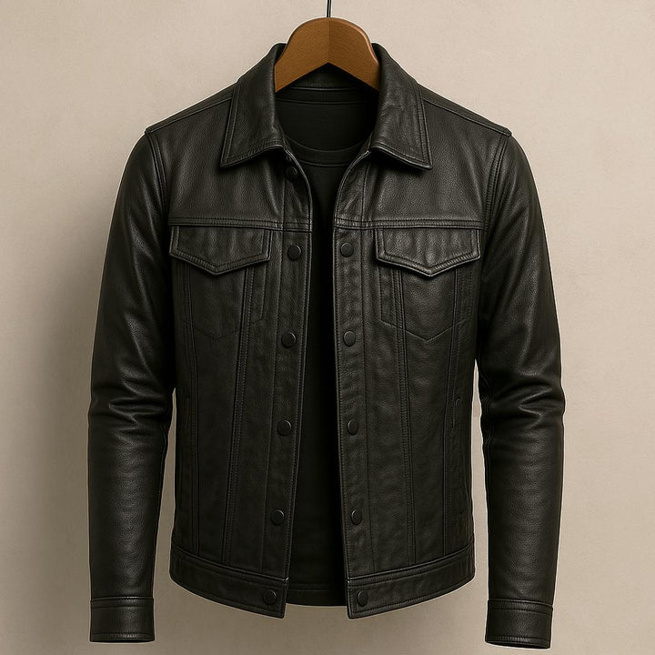 Blake | Classic Leather Trucker Jacket