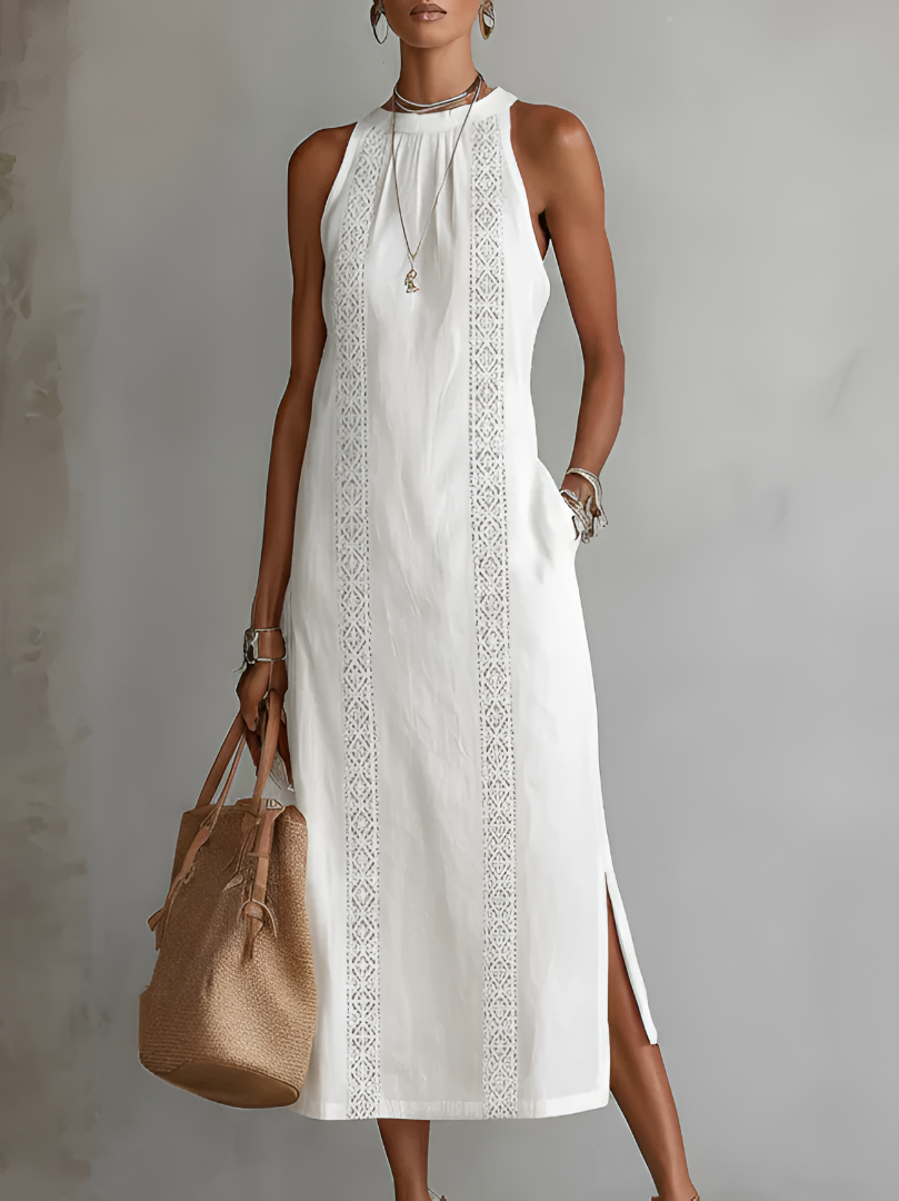 Sophie | Relaxed Embroidered Mandarin Collar Midi Dress