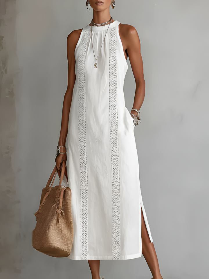 Sophie | Relaxed Embroidered Mandarin Collar Midi Dress