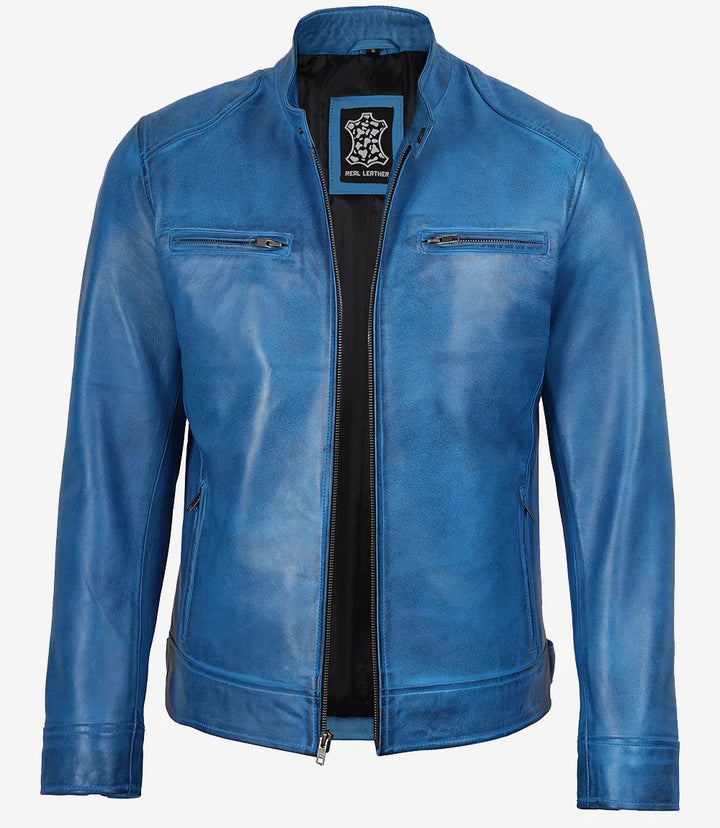 Stewart | Blue Leather Café Racer Jacket