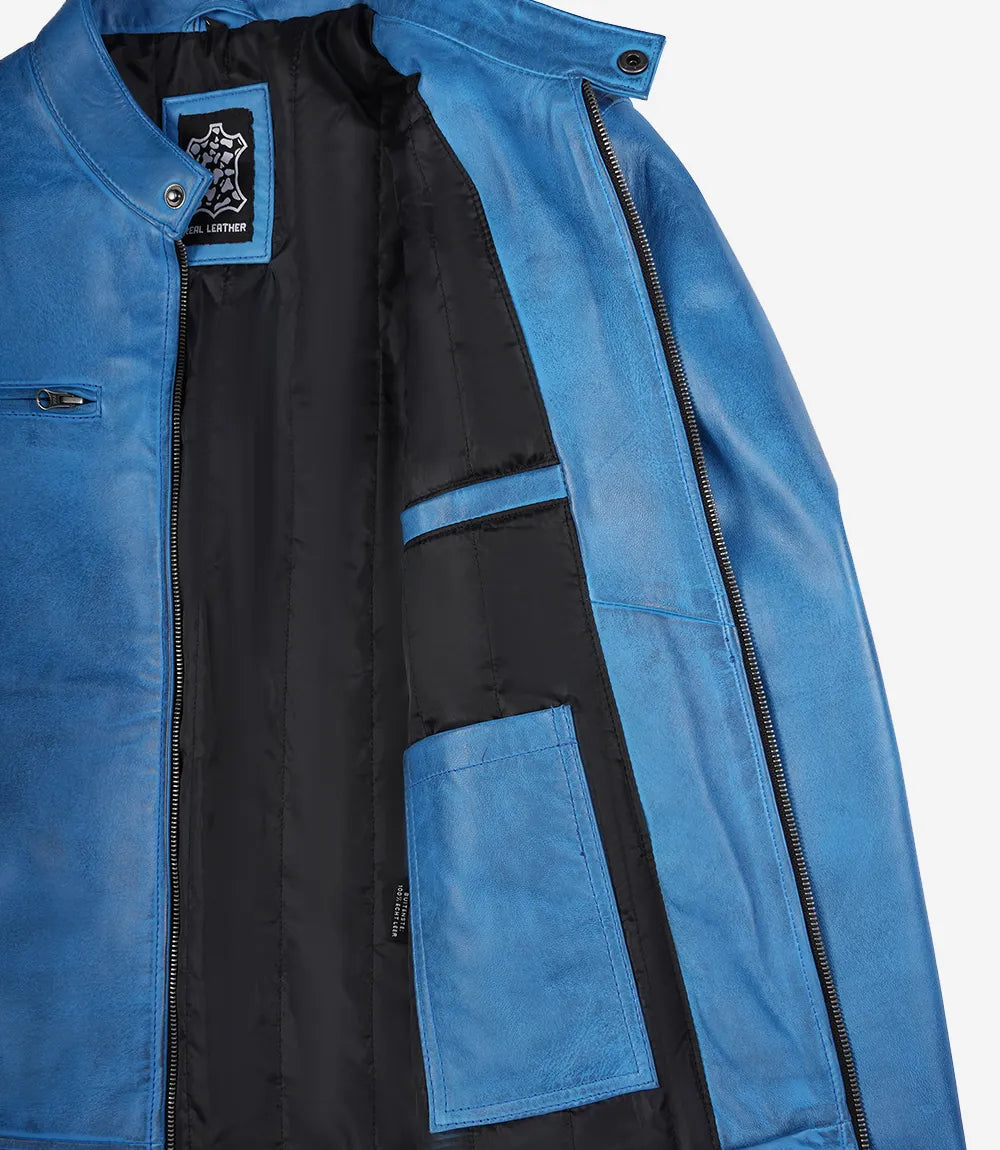 Stewart | Blue Leather Café Racer Jacket