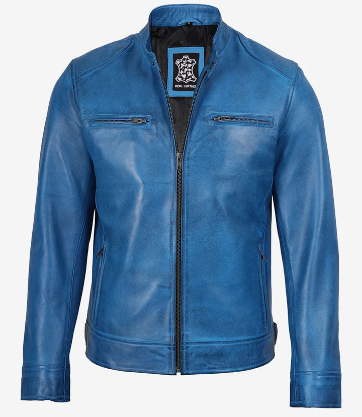 Stewart | Blue Leather Café Racer Jacket