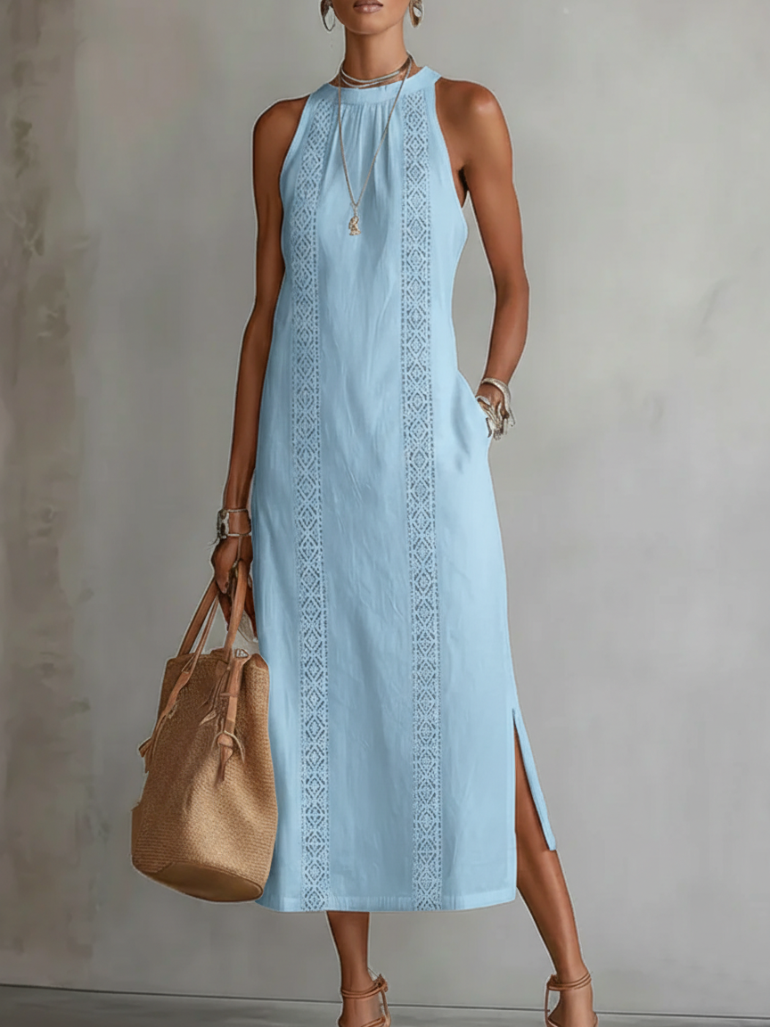 Sophie | Relaxed Embroidered Mandarin Collar Midi Dress
