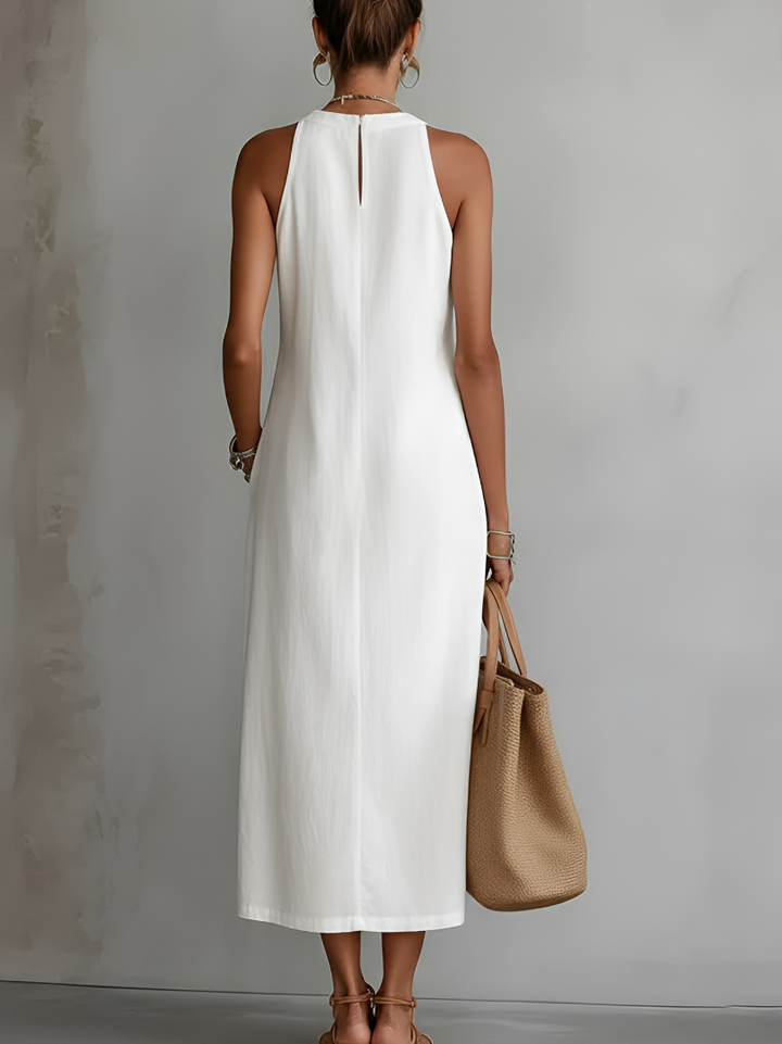 Sophie | Relaxed Embroidered Mandarin Collar Midi Dress