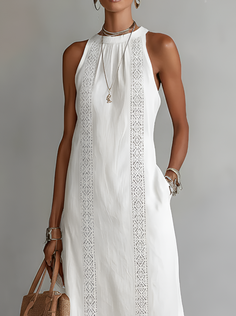 Sophie | Relaxed Embroidered Mandarin Collar Midi Dress