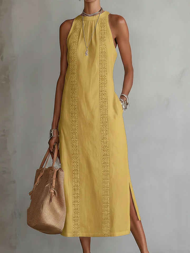 Sophie | Relaxed Embroidered Mandarin Collar Midi Dress