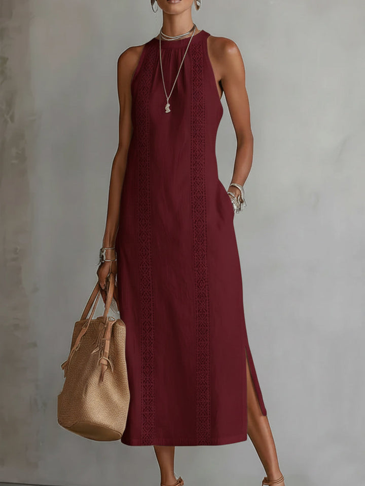 Sophie | Relaxed Embroidered Mandarin Collar Midi Dress