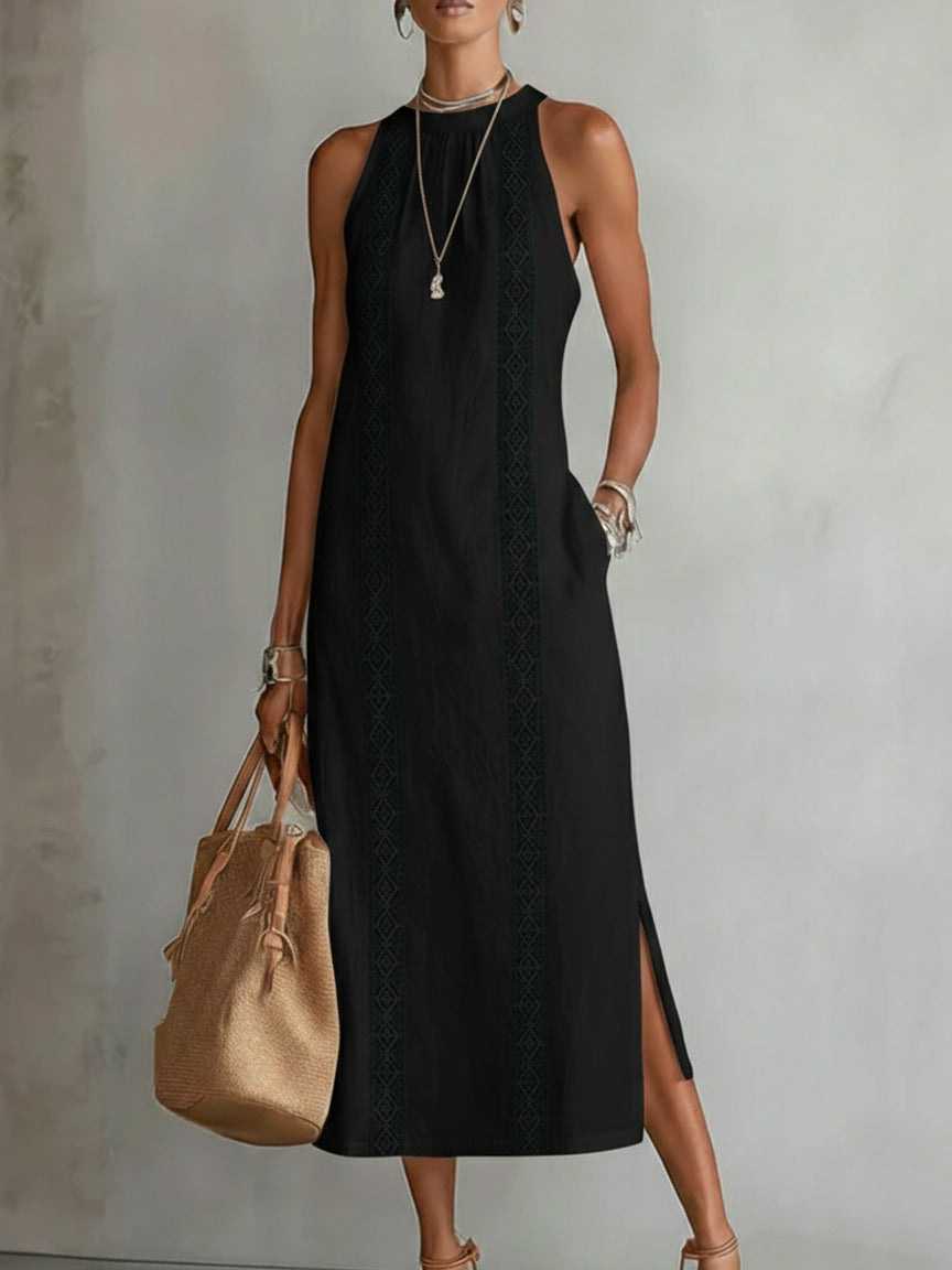 Sophie | Relaxed Embroidered Mandarin Collar Midi Dress
